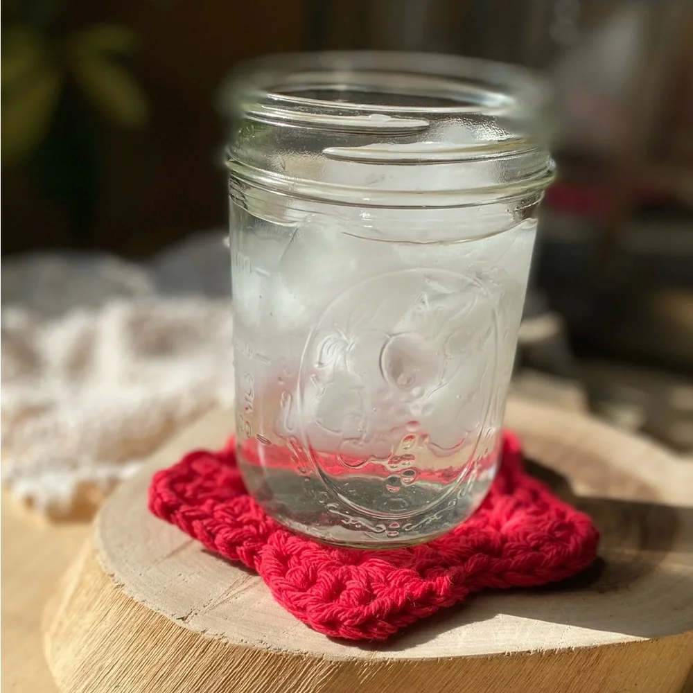Handmade red, white and blue stars cotton Crochet Coasters Set